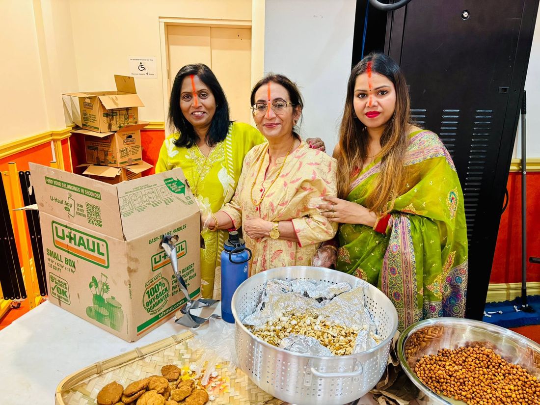 Families kneading Thekua dough